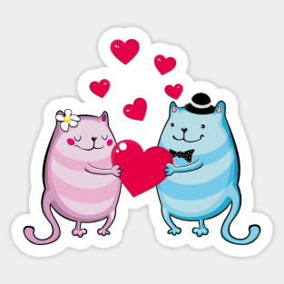 Couple of cats with hearts Sticker